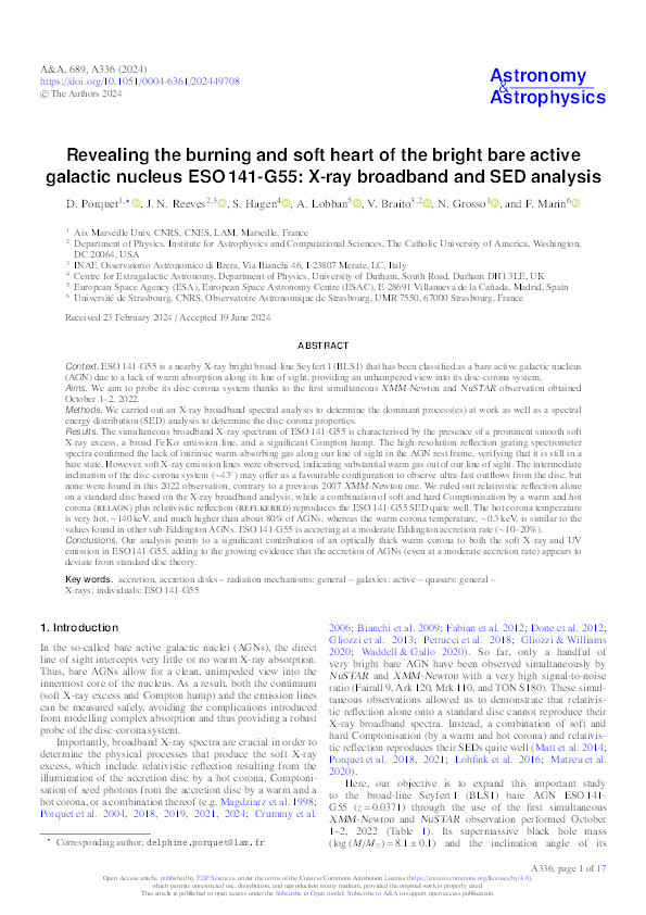 Revealing the burning and soft heart of the bright bare active galactic nucleus ESO 141-G55: X-ray broadband and SED analysis Thumbnail