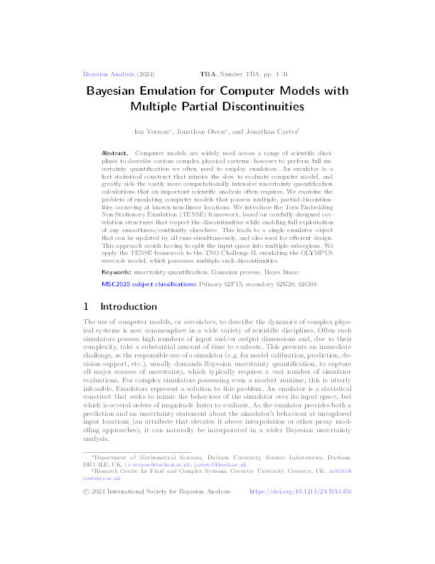 Bayesian Emulation for Computer Models with Multiple Partial Discontinuities Thumbnail