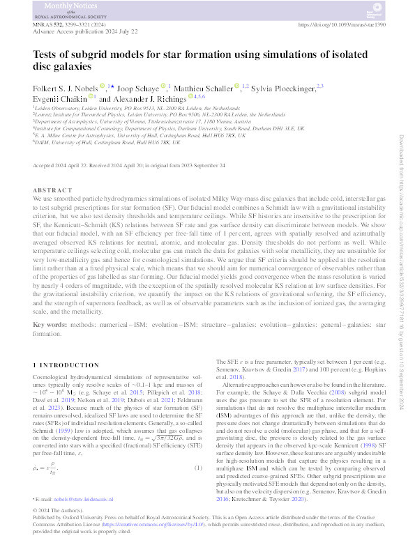 Tests of subgrid models for star formation using simulations of isolated disc galaxies Thumbnail