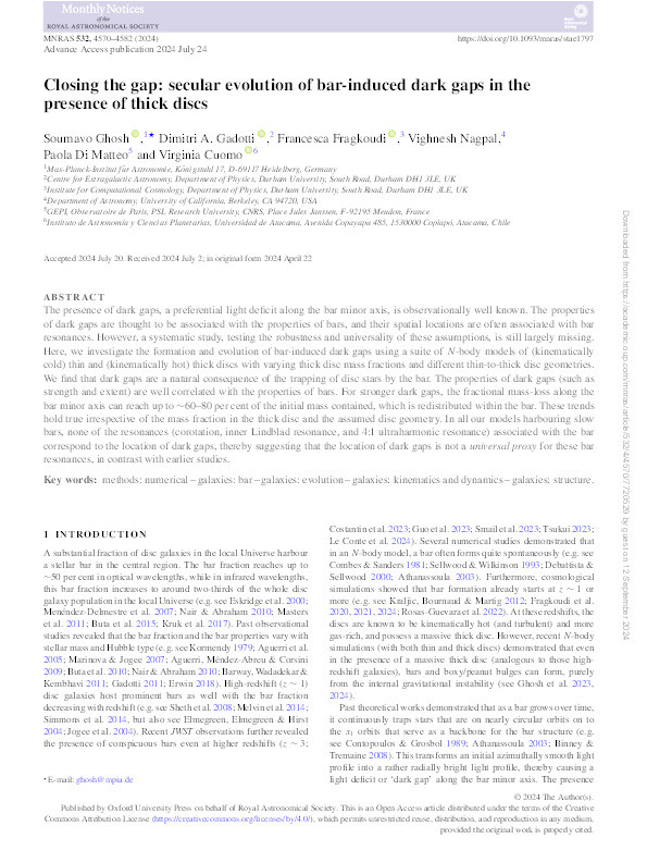 Closing the gap: secular evolution of bar-induced dark gaps in the presence of thick discs Thumbnail