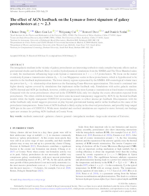 The effect of AGN feedback on the Lyman-α forest signature of galaxy protoclusters at z∼ 2.3 Thumbnail