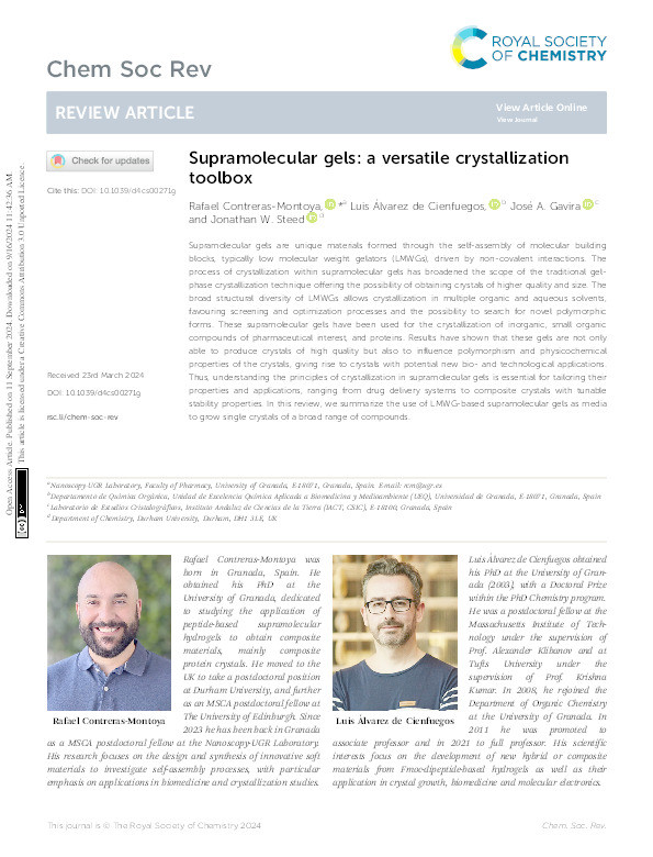 Supramolecular gels: a versatile crystallization toolbox Thumbnail