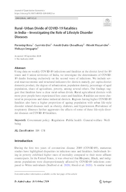 Rural-Urban Divide of COVID-19 fatalities in India – Investigating the Role of Lifestyle Disorder Diseases Thumbnail