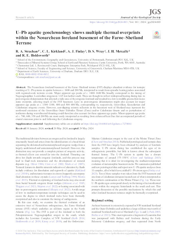 U–Pb apatite geochronology shows multiple thermal overprints within the Neoarchean foreland basement of the Faroe–Shetland Terrane Thumbnail