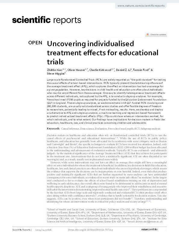 Uncovering individualised treatment effects for educational trials Thumbnail