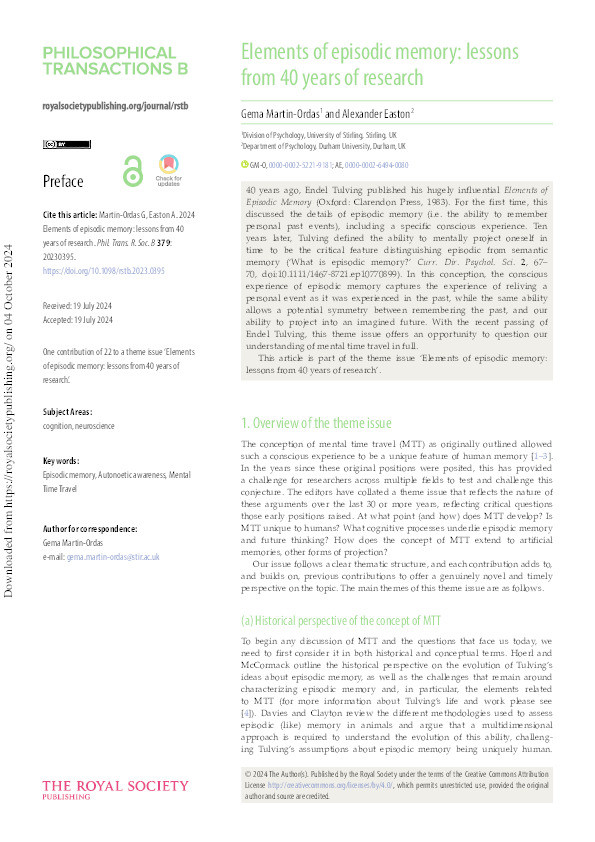 Elements of episodic memory: lessons from 40 years of research Thumbnail