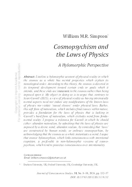 Cosmopsychism and the Laws of Physics: A Hylomorphic Perspective Thumbnail