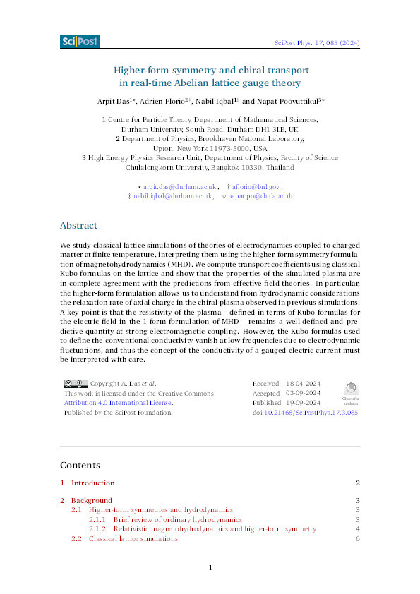 Higher-form symmetry and chiral transport in real-time Abelian lattice gauge theory Thumbnail