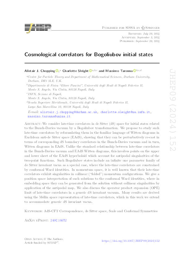 Cosmological correlators for Bogoliubov initial states Thumbnail