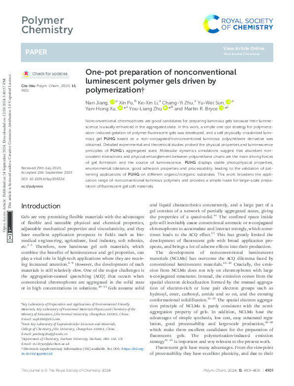 One-pot preparation of nonconventional luminescent polymer gels driven by polymerization Thumbnail