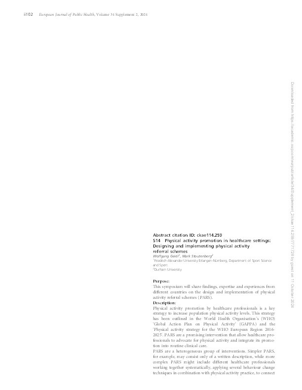 S14 Physical activity promotion in healthcare settings: Designing and implementing physical activity referral schemes Thumbnail