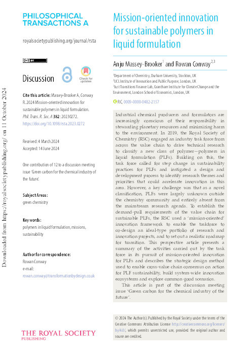 Mission-oriented innovation for sustainable polymers in liquid formulation Thumbnail