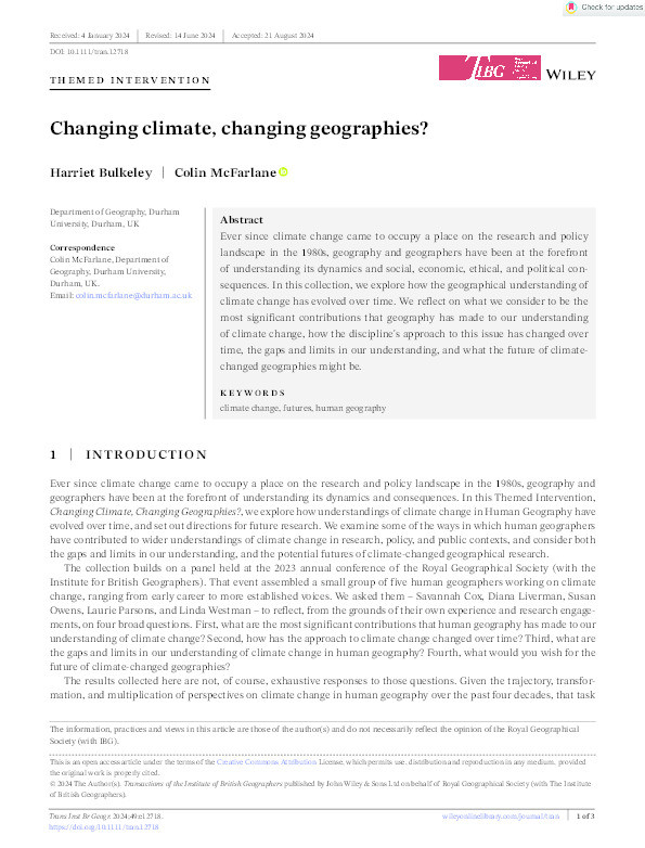 Changing climate, changing geographies? Thumbnail