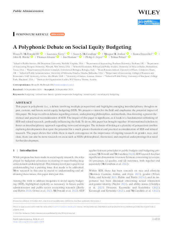 A Polyphonic Debate on Social Equity Budgeting Thumbnail