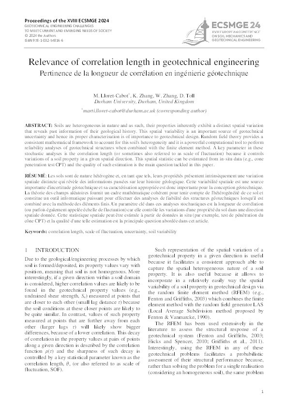 Relevance of correlation length in geotechnical engineering Thumbnail