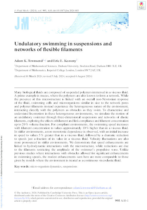 Undulatory swimming in suspensions and networks of flexible filaments Thumbnail