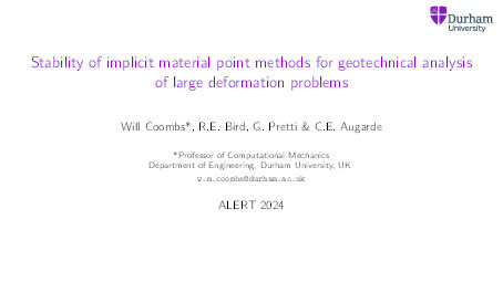 Stability of implicit material point methods for geotechnical analysis of large deformation problems Thumbnail