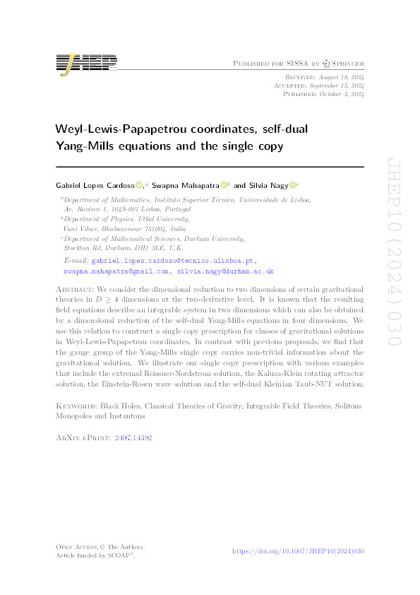 Weyl-Lewis-Papapetrou coordinates, self-dual Yang-Mills equations and the single copy Thumbnail