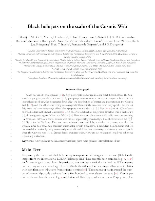 Black hole jets on the scale of the cosmic web. Thumbnail