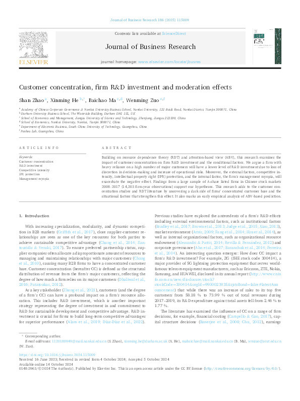 Customer Concentration, Firm R&D Investment and Moderation Effects Thumbnail