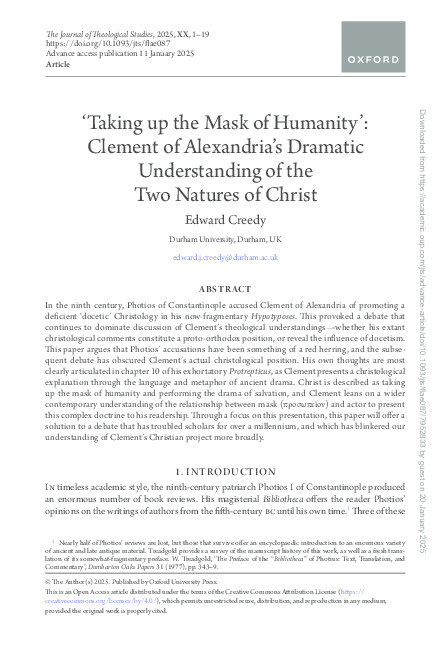 “Assuming the Mask of Humanity.” Clement of Alexandria’s Dramatic Understanding of the Two Natures of Christ Thumbnail