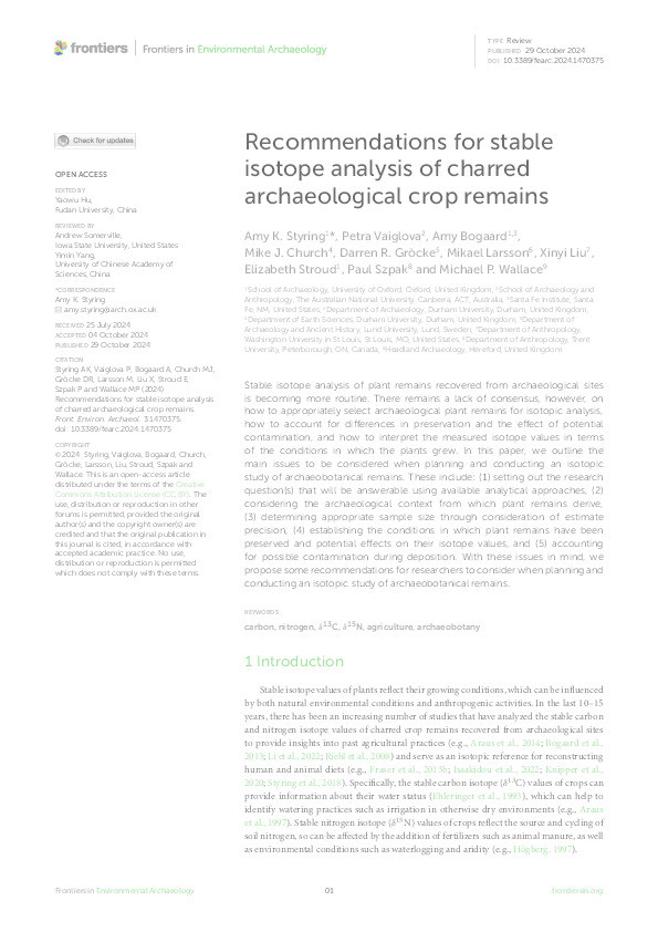 Recommendations for stable isotope analysis of charred archaeological crop remains Thumbnail