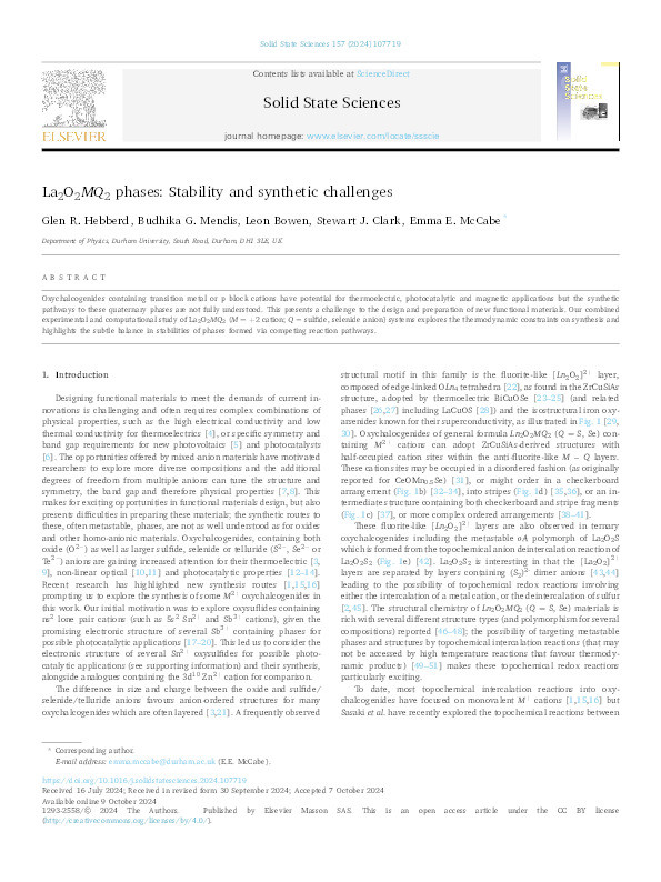 La₂O₂MQ₂ phases: stability and synthetic challenges Thumbnail