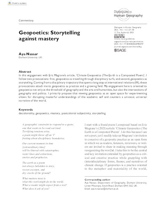 Geopoetics: Storytelling against mastery Thumbnail