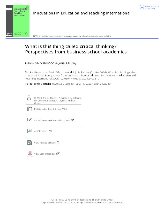 What is this thing called Critical Thinking? Perspectives from business school academics Thumbnail