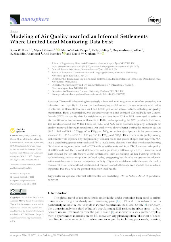 Modeling of Air Quality near Indian Informal Settlements Where Limited Local Monitoring Data Exist Thumbnail