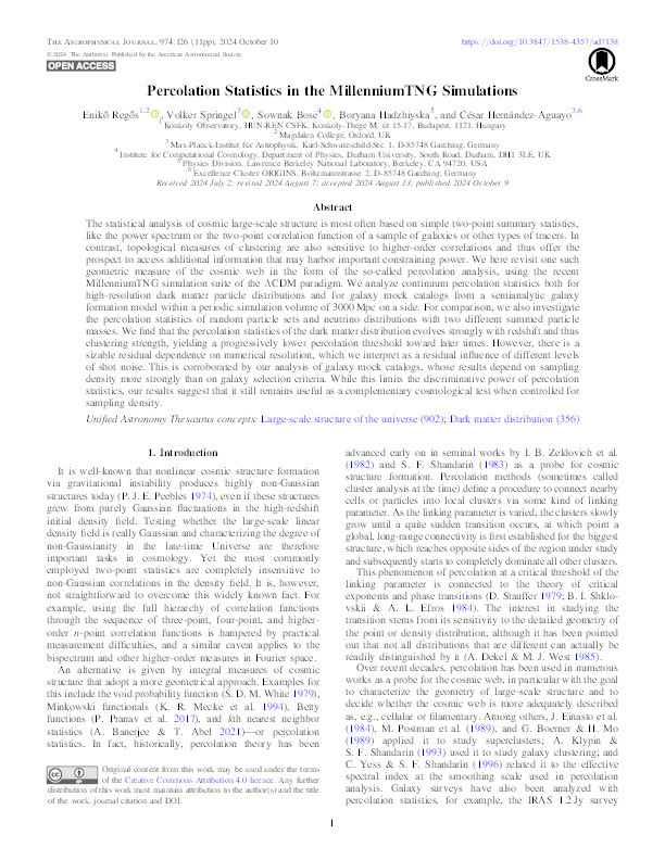 Percolation Statistics in the MillenniumTNG Simulations Thumbnail