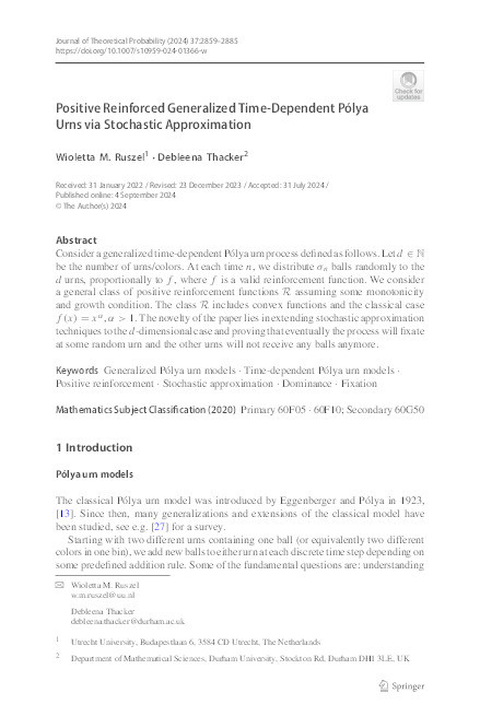 Positive Reinforced Generalized Time-Dependent Pólya Urns via Stochastic Approximation Thumbnail