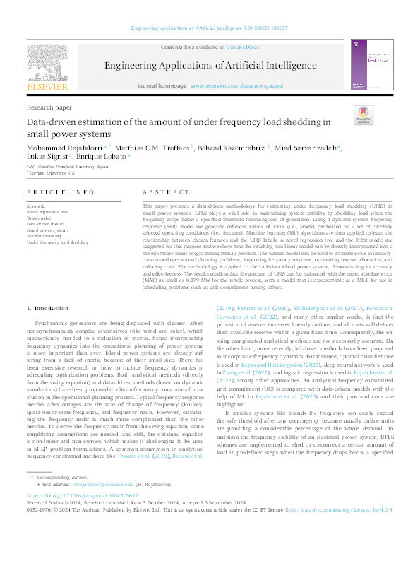 Data-driven estimation of the amount of under frequency load shedding in small power systems Thumbnail