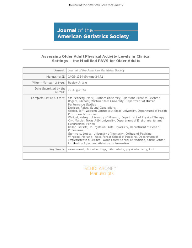 Assessing older adult physical activity levels in clinical settings: The modified PAVS for older adults. Thumbnail