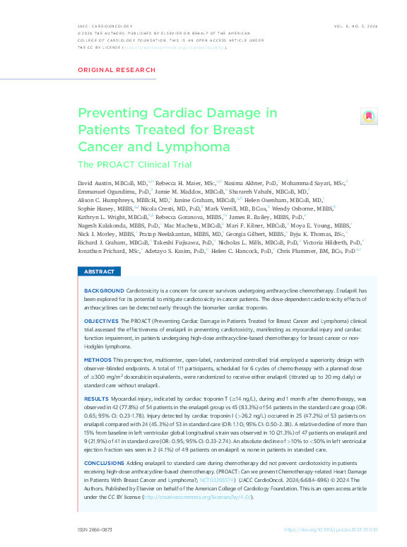 Preventing Cardiac Damage in Patients Treated for Breast Cancer and Lymphoma: The PROACT Clinical Trial Thumbnail