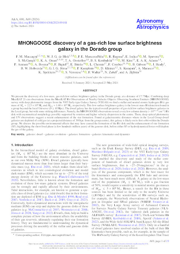 MHONGOOSE discovery of a gas-rich low surface brightness galaxy in the Dorado group Thumbnail