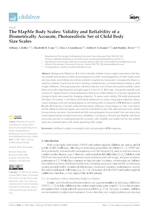 The MapMe Body Scales: Validity and Reliability of a Biometrically Accurate, Photorealistic Set of Child Body Size Scales Thumbnail