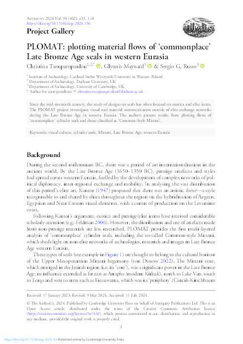 PLOMAT: plotting material flows of ‘commonplace’ Late Bronze Age seals in western Eurasia Thumbnail