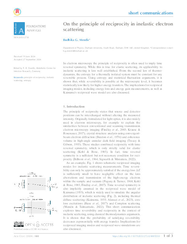 On the principle of reciprocity in inelastic electron scattering Thumbnail