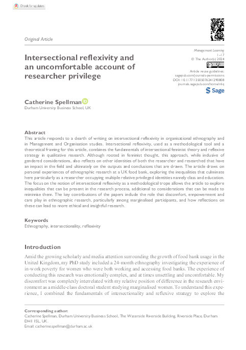 Intersectional Reflexivity and an Uncomfortable Account of Researcher Privilege Thumbnail