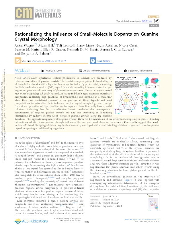 Rationalizing the Influence of Small-Molecule Dopants on Guanine Crystal Morphology Thumbnail