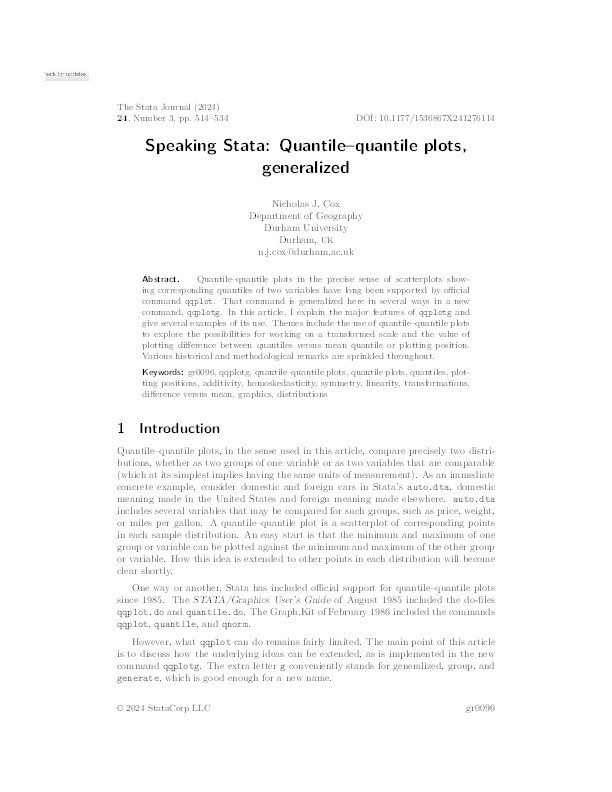 Speaking Stata: Quantile–quantile plots, generalized Thumbnail