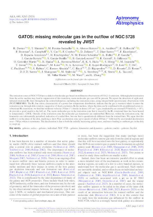 GATOS: missing molecular gas in the outflow of NGC 5728 revealed by JWST Thumbnail