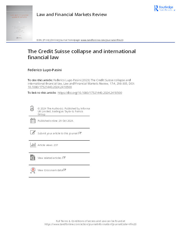 The Credit Suisse collapse and international financial law Thumbnail