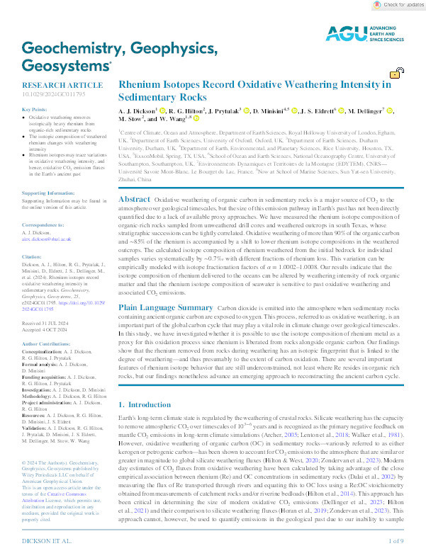 Rhenium Isotopes Record Oxidative Weathering Intensity in Sedimentary Rocks Thumbnail