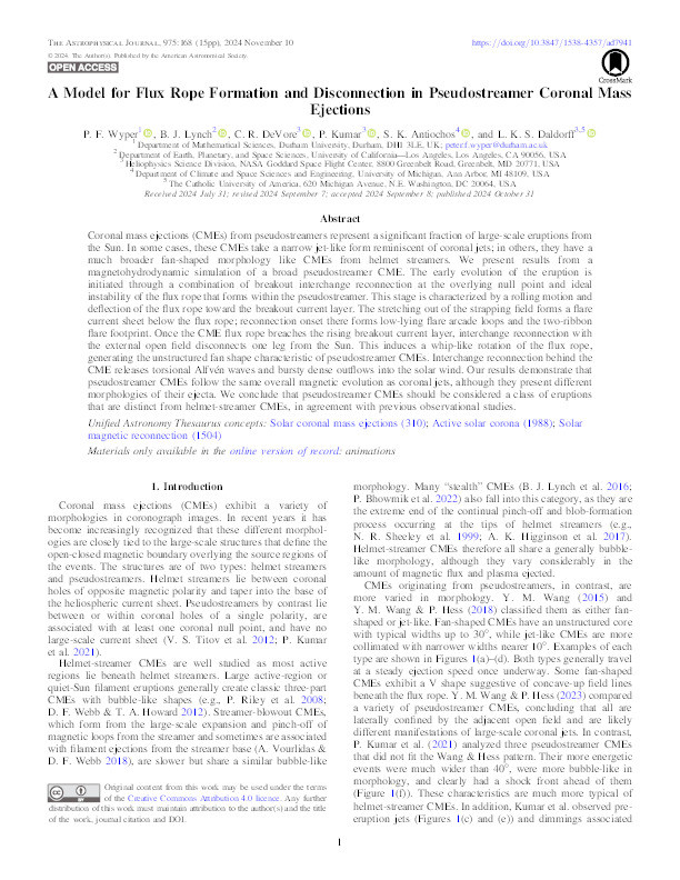 A Model for Flux Rope Formation and Disconnection in Pseudostreamer Coronal Mass Ejections Thumbnail