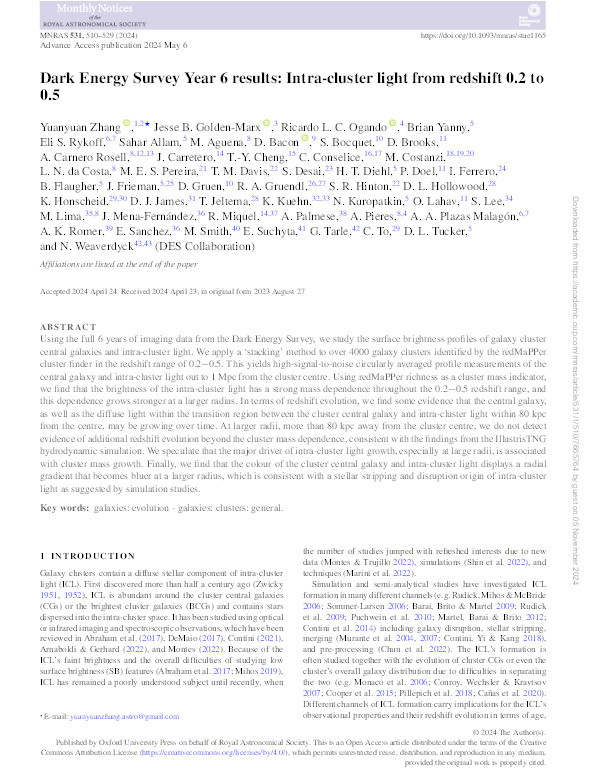 Dark Energy Survey Year 6 results: Intra-cluster light from redshift 0.2 to 0.5 Thumbnail