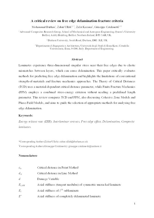 A critical review on free edge delamination fracture criteria Thumbnail