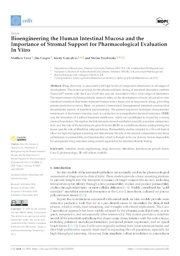 Bioengineering the Human Intestinal Mucosa and the Importance of Stromal Support for Pharmacological Evaluation In Vitro Thumbnail