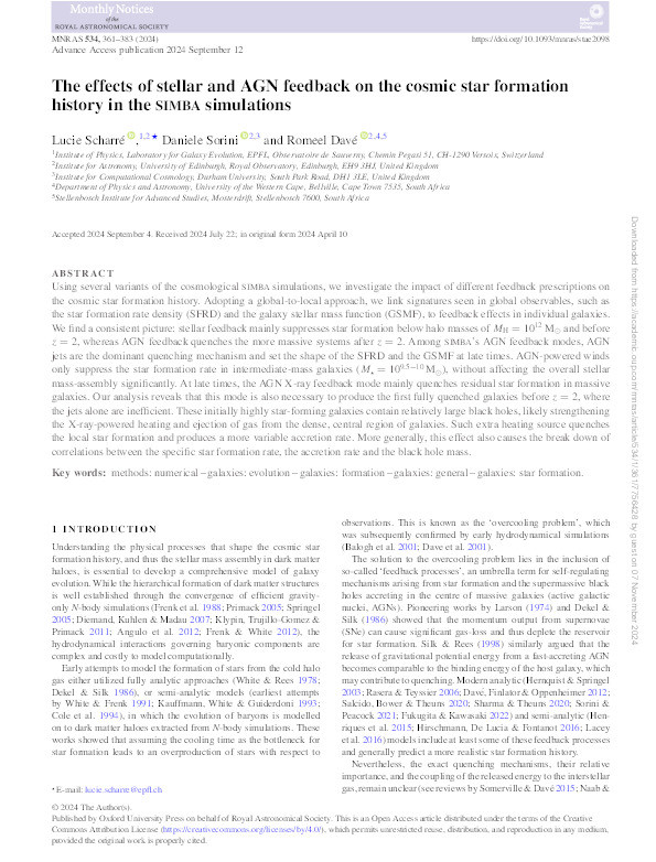 The effects of stellar and AGN feedback on the cosmic star formation history in the simba simulations Thumbnail